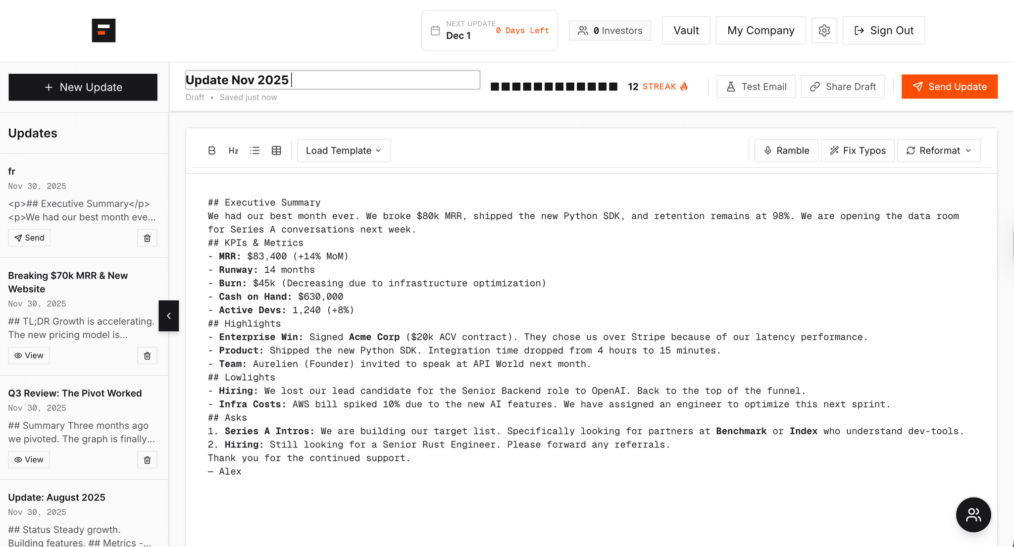 FounderBrief Dashboard